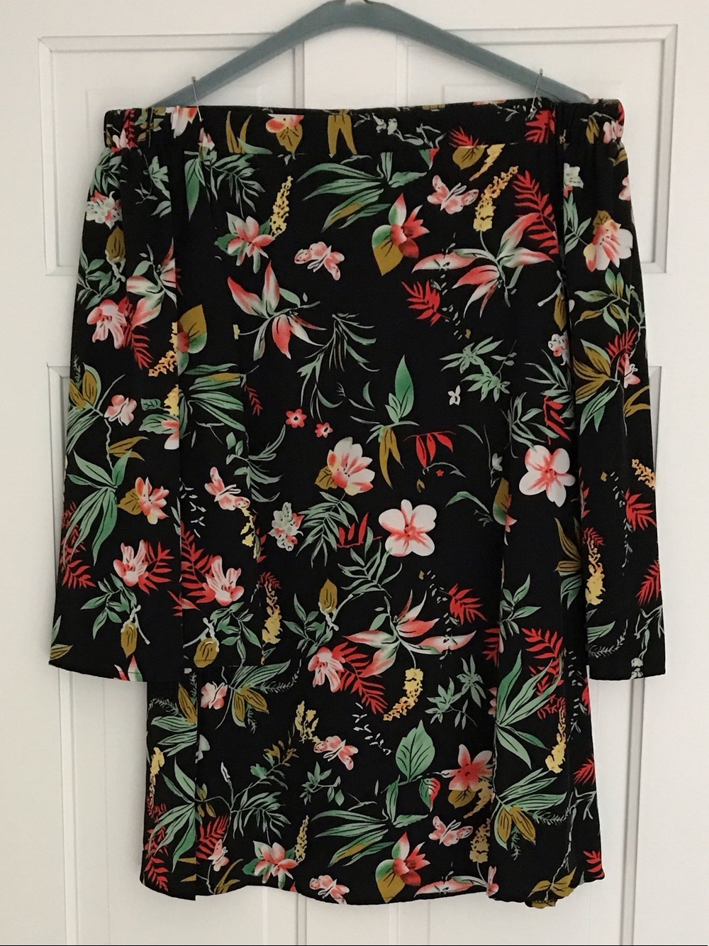 SHEIN Black Floral Off-Shoulder Midi Dress